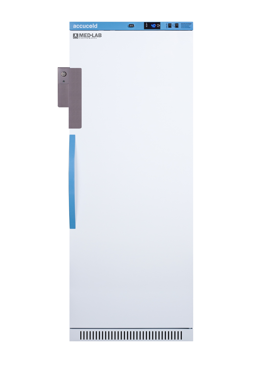 Performance series Med-Lab 12 cu.ft. upright all-refrigerator, antimicrobial silver-ion handle, and hospital grade cord with 'green dot' plus
